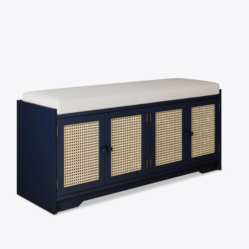 Rattan bench with storage cabinet