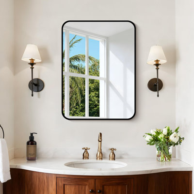 18" x 24" Shatterproof Metal Framed Wall Mirror, Tempered Safety Glass Wall Mirror with Rounded Corners