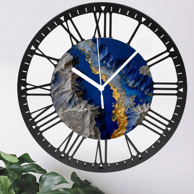 10" Round Iron Wall Clock with Silent Quartz Movement, Roman Numerals, UV-Printed Design