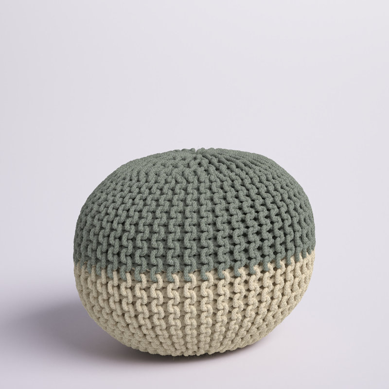 Grimes Upholstered Pouf, Mint/White