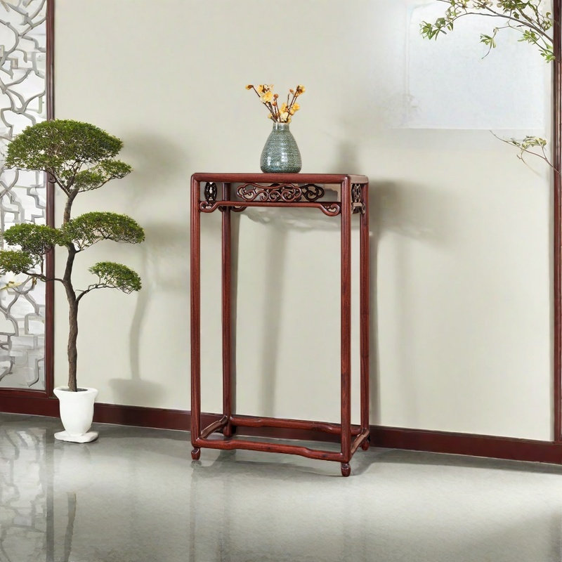 Solid Wood Stand: Warm Hue, Clear Grain, and Artfu, 34.25" H x 19.29" L x  11.41" D, Red