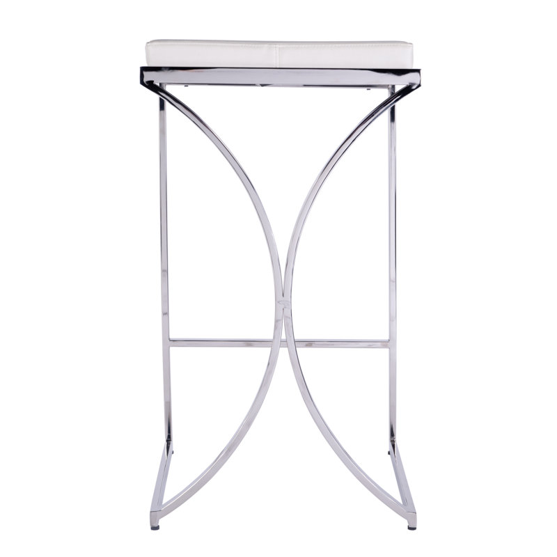 Natalya 24" Bar Stool, White, Silver, Bar Stool (31” Seat Height)