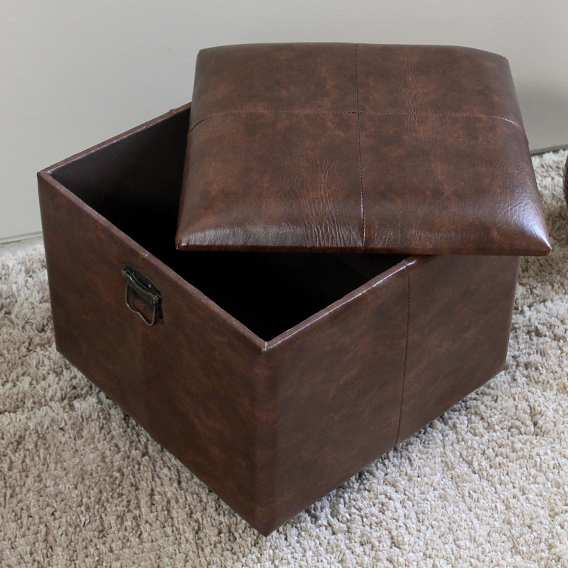 Aracely Faux Leather Ottoman, Brown Faux Leather