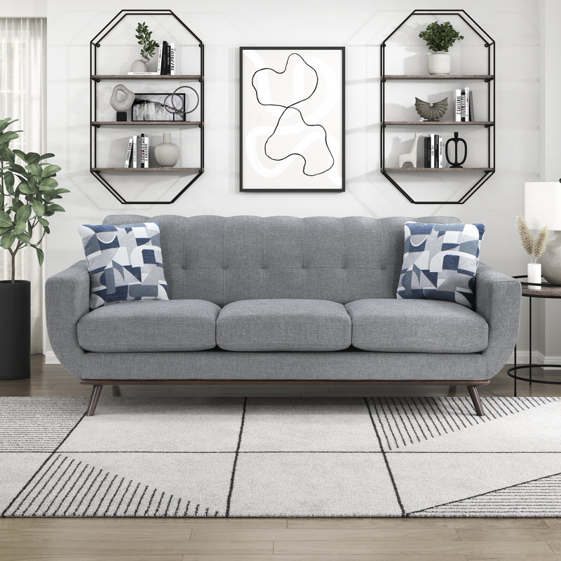 Keedyn 87'' Mid-Century Modern Chenille Sofa with Reversible Seat Cushions and Tufted Back, Blue Chenille