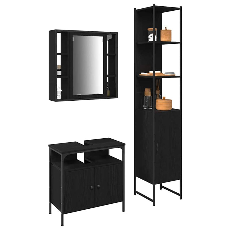 Bathroom Cabinet Set 3 Pcs 33 X 33 X 185.5 Cm, Black
