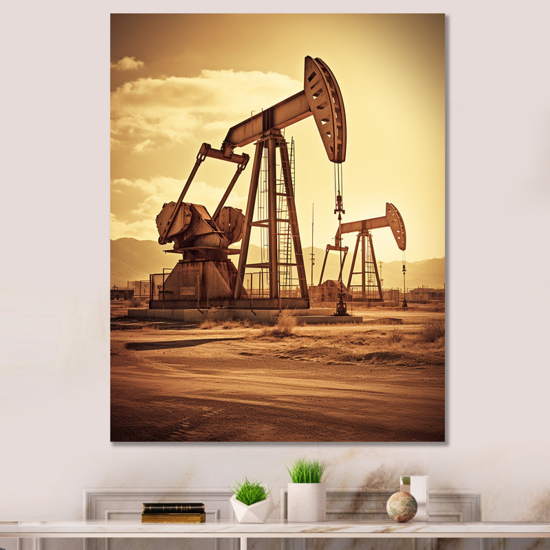 Foreuse à pétrole rétro Horizon, H 44 po x l 34 po, Encadrement doré