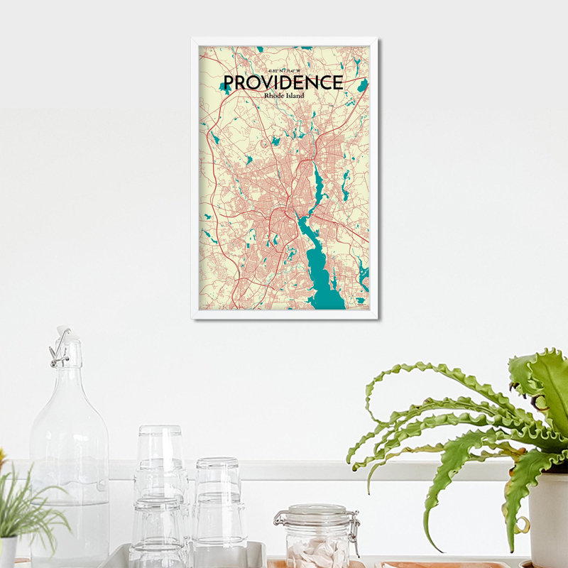 Providence, carte de la ville, impression, H 17 po x l 11 po, Vert / beige