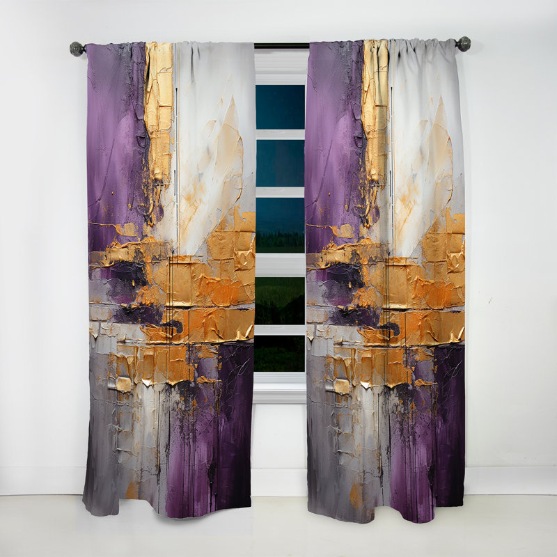 Rideau obscurcissant à motif abstrait fractal doré mauve III - doré, L 52 po x L 63 po