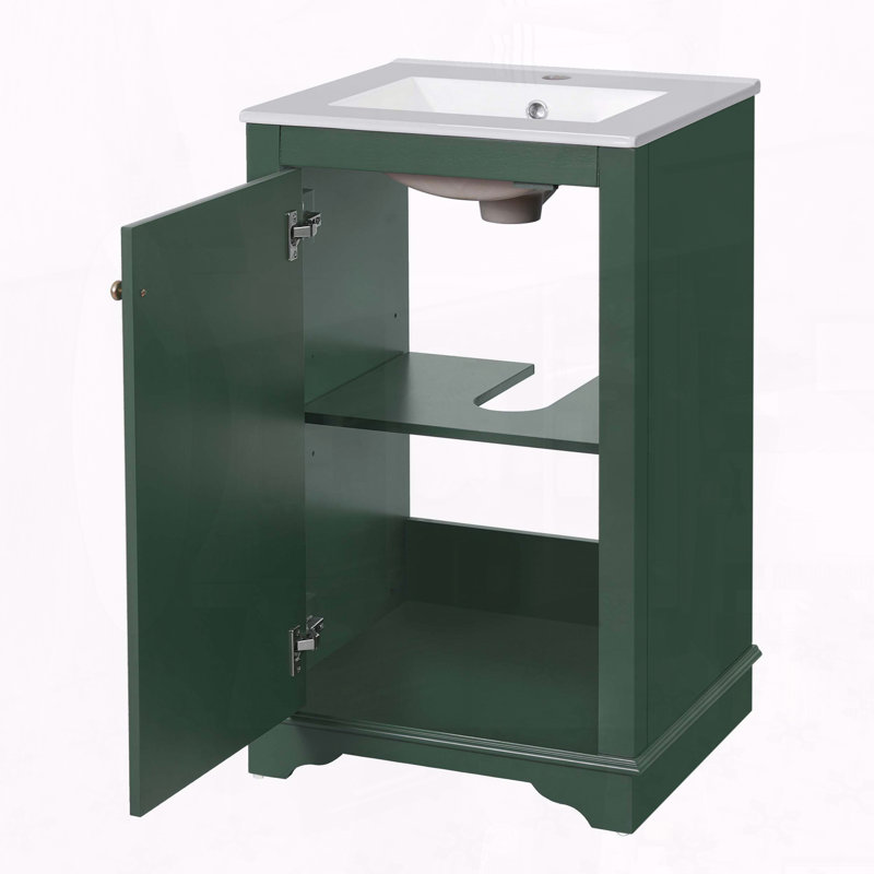 20-Inch Shaker-Style Bathroom Vanity with Ceramic Sink and Soft-Close Door, Green