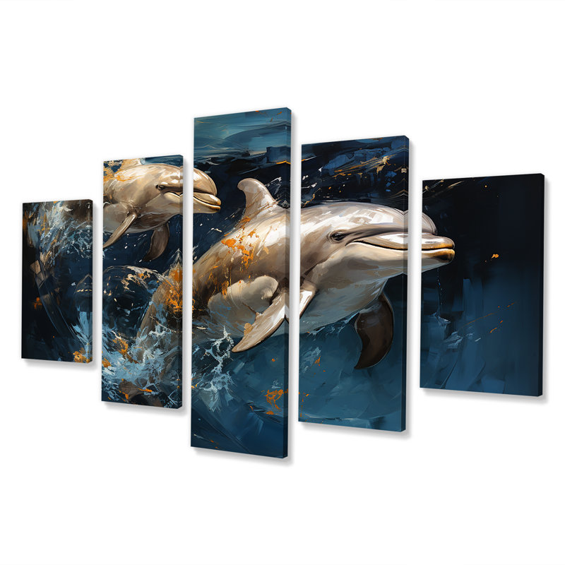 «Blue Dancing Dolphines II - Dolphin Multipanel», art mural