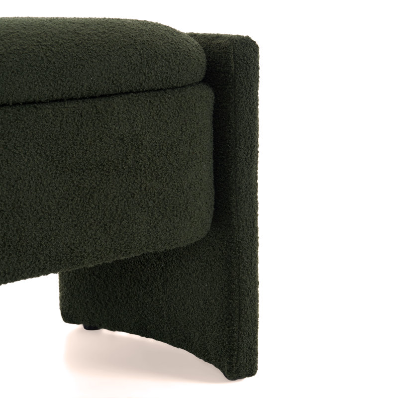 Elegant Dark Green Boucle Long Storage Ottoman Bench