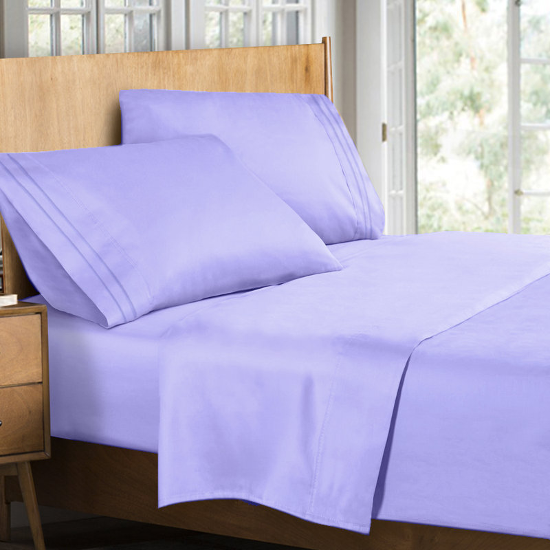 Microfiber Striped Sheet Set, Lavender, Twin Sheet Set + Fitted Sheet + 1 Pillowcase