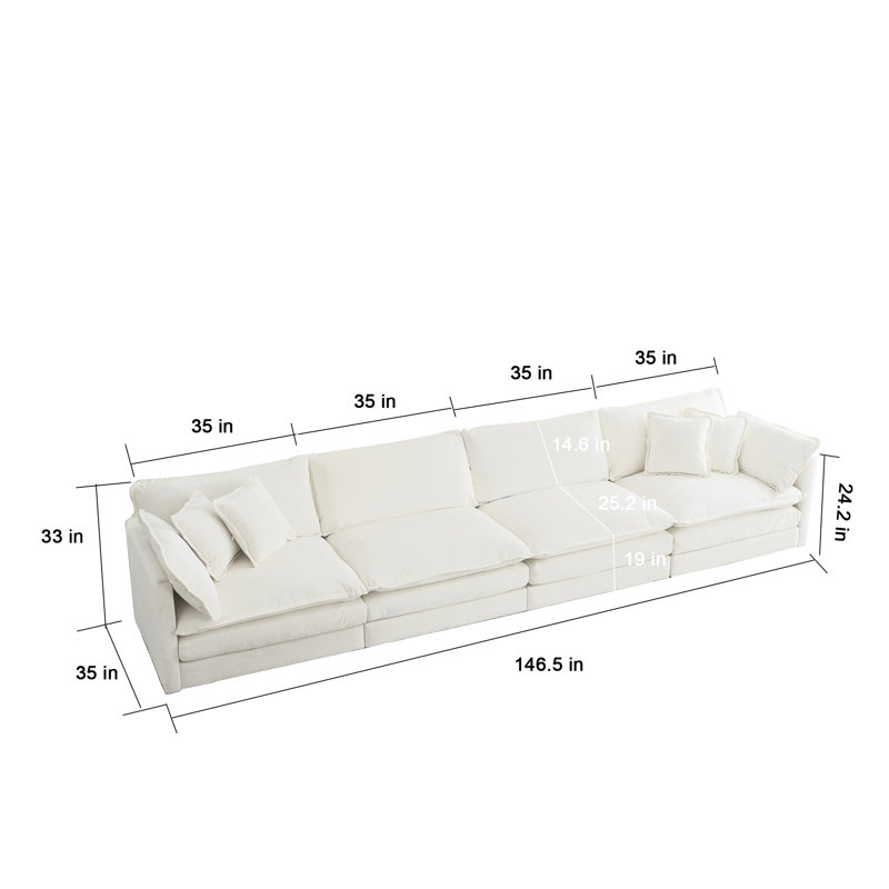Sofa, 4 Seater Sofa, Chenille Sofa, For Living Room, Beige