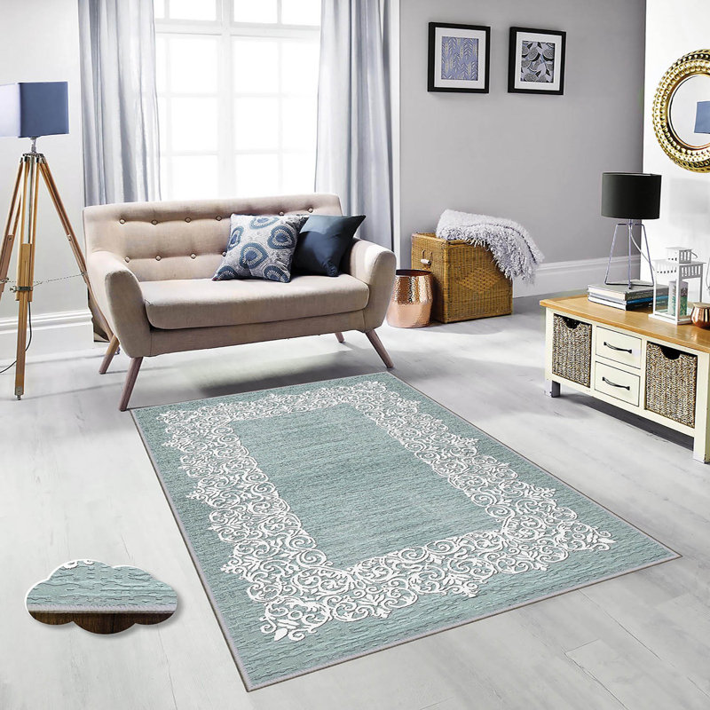 Stylish Woven Carpet, 4 x 6 Feet, 100% Polyester | Antibacterial, 3D Digital Printing, Non-Slip PVC Felt Dot Underside | Machine Washable, 0.4 in Pile Height, Perfect for Living Room & Bedroom Decor