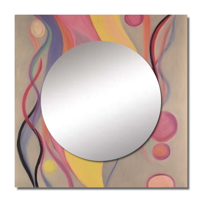 Shadow Dance - Illustration rétro jaune et rose - Art abstrait carré de miroir mural de salon, 36 po x 36 po
