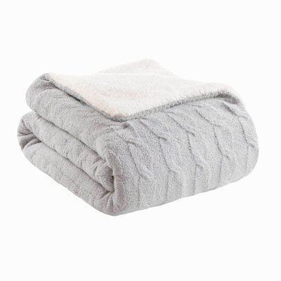 Ensemble de couette luxueuse 2 pièces en maille chenille torsadée grise pour lit simple