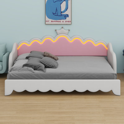 Extending Daybed With LED Lights, Modern Upholstered Princess Daybed With Crown Headboard