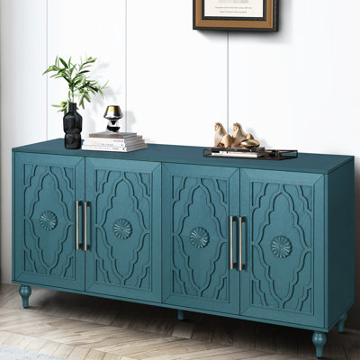 Grande armoire avec tablettes réglables et portes à fleurs attrayantes pour la maison - Poignée de rangement en métal bleu marine