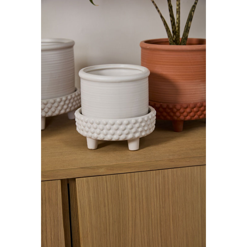 L Round Footed Terracotta "Samara" Planter Pot, White, 6'' H x 6.25'' W x 6.25'' D