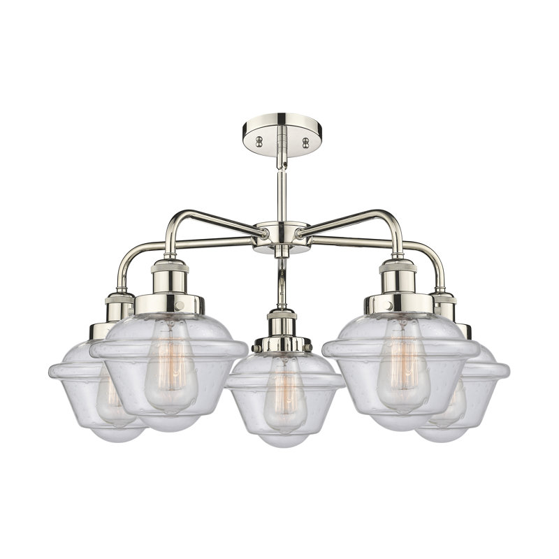 Grourke 5 - Light Glass Dimmable Chandelier, Seedy, Polished Nickel