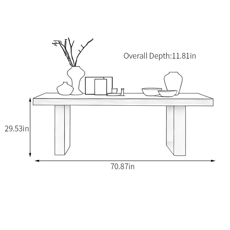 Console simple en bois massif, H 29,53 po x l 70,87 po x P 11,81 po