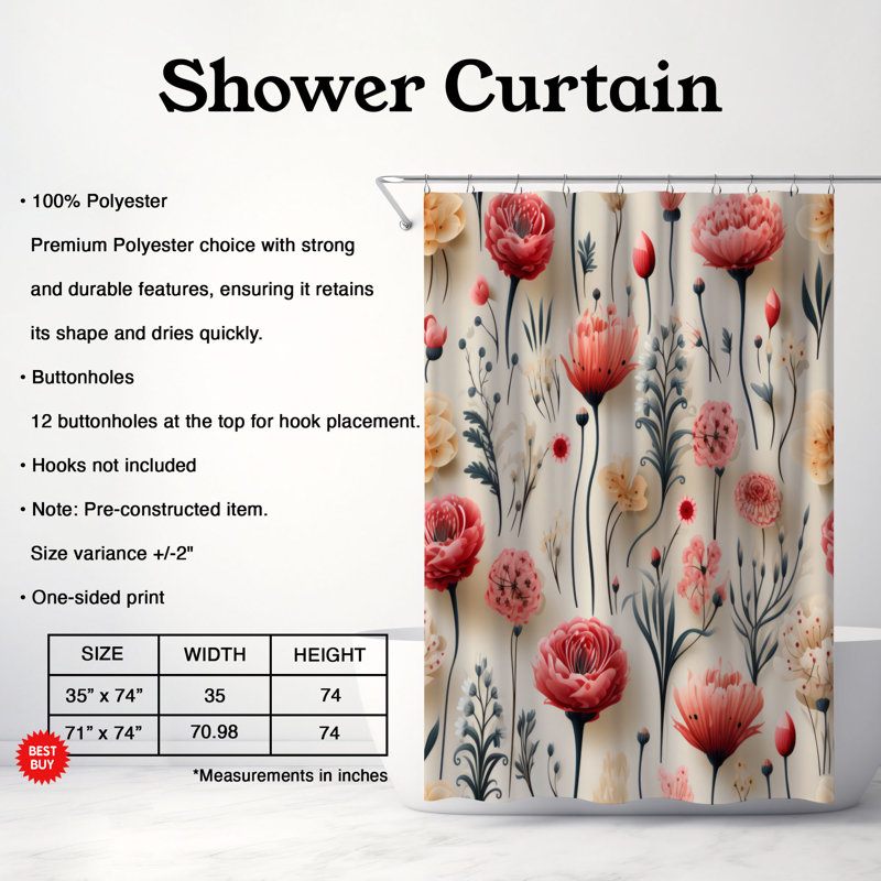 Fresh Carnation - Rideau de douche Premium, H 74 po x l 71 po