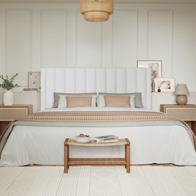 Cleo Modern Velvet Upholstered Platform Bed with Headboard, No Box Spring Needed