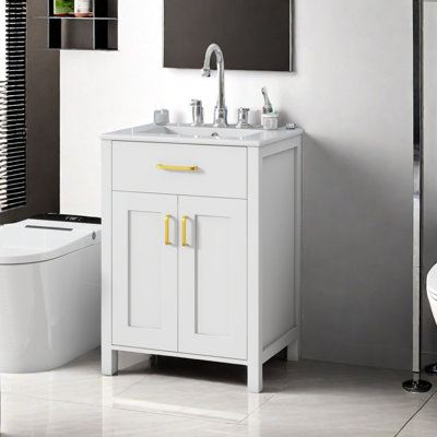 Ensemble de meuble-lavabo 24 po avec lavabo en céramique, meuble-lavabo peu encombrant - l 24 po x P 18 po x H 34 po, 2 portes à fermeture en douceur