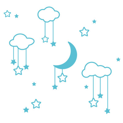 Décalcomanie murale étoiles et nuages lune