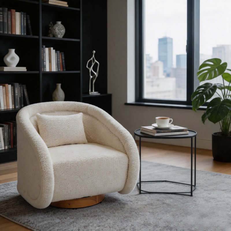 Chaise de salon standard en tissu d'ameublement pivotant, White Teddy