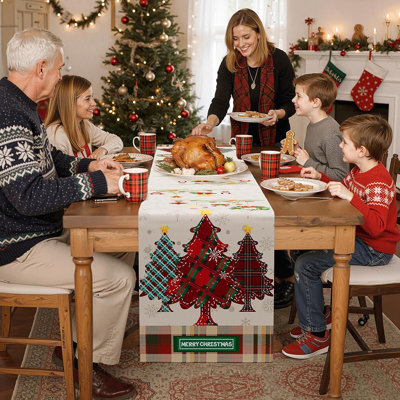 Chemin de table de Noël 13 X 72 pouces, décorations de table Merry Christmas pour la cuisine, décorations saisonnières de Noël d'hiver pour la fête à la maison