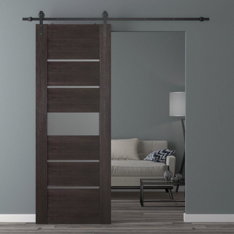 Porte de grange à panneaux et en bois avec kit de quincaillerie Avon, 31,75 po x 83,23 po, Chêne Veralinga