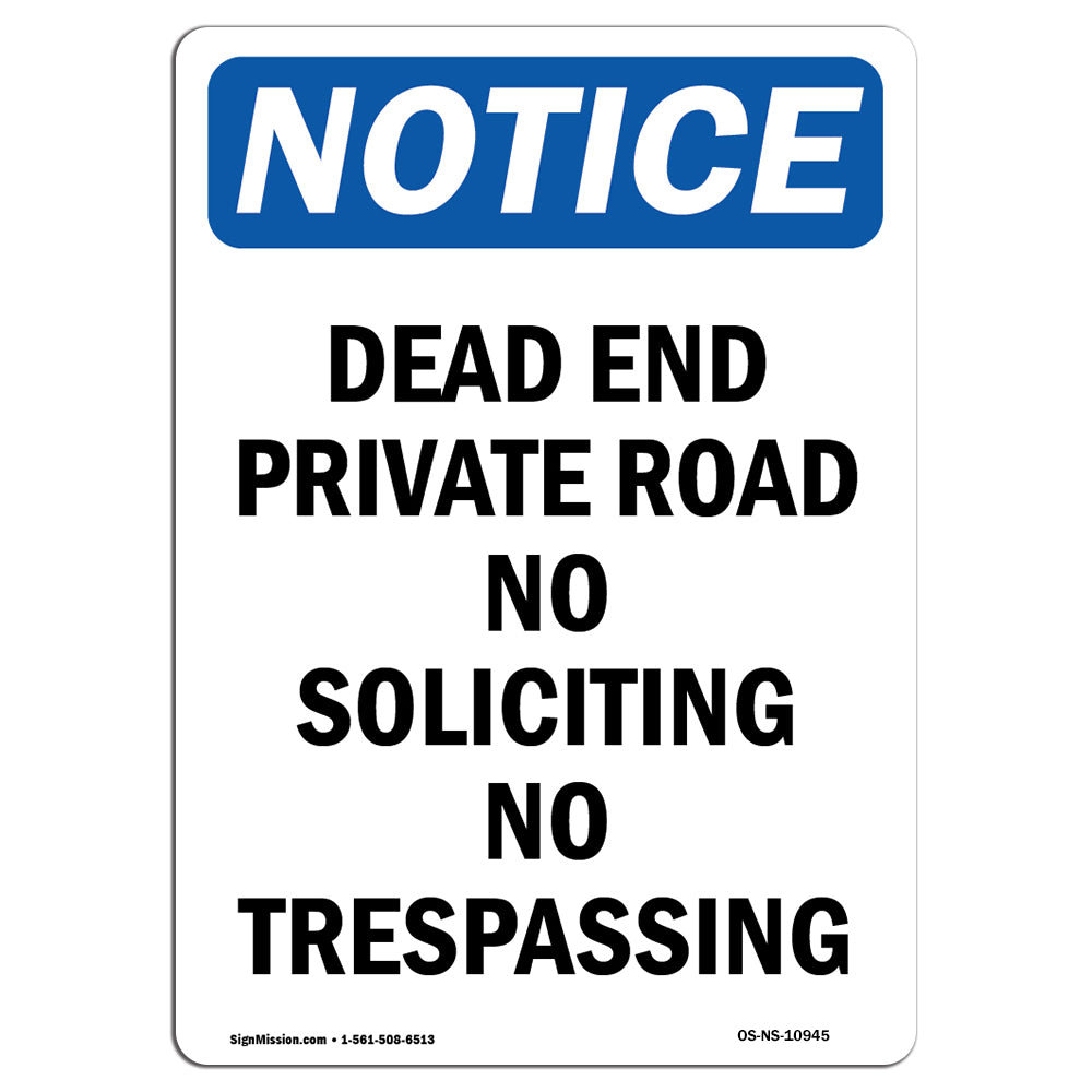 SignMission Dead End Private Road No Soliciting No Trespassing Sign ...