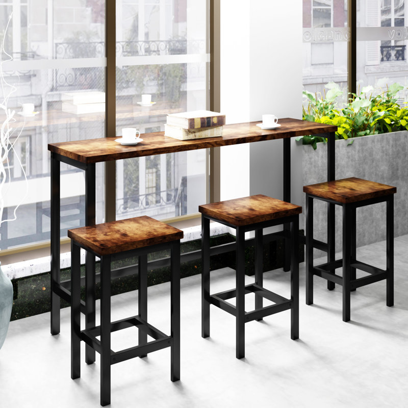 3 - Person Four Leg Dining Set, Brown, Brown/Black