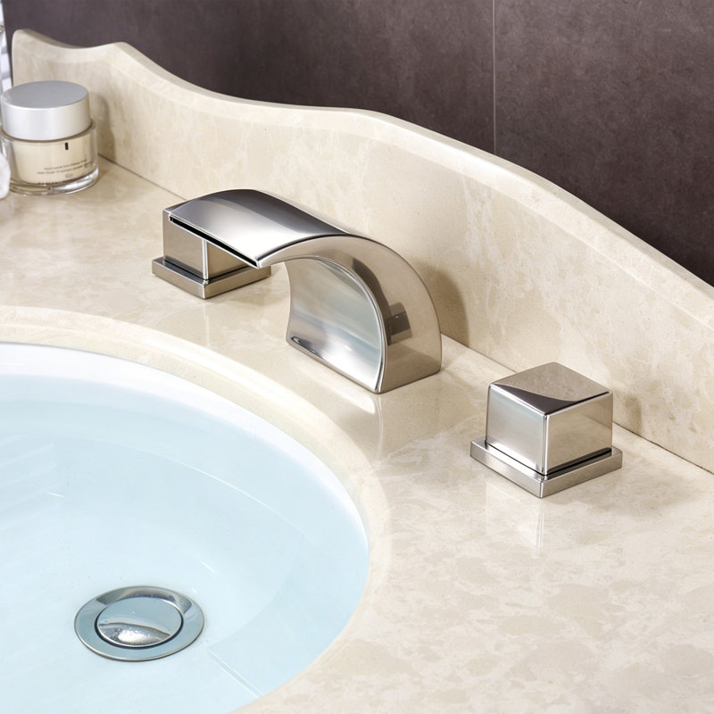 Sumerain Widespread Waterfall Bathroom Faucet,Modern 2-Handle Deck Mount Sink Faucet with Disc Cartridge, Chrome Finish