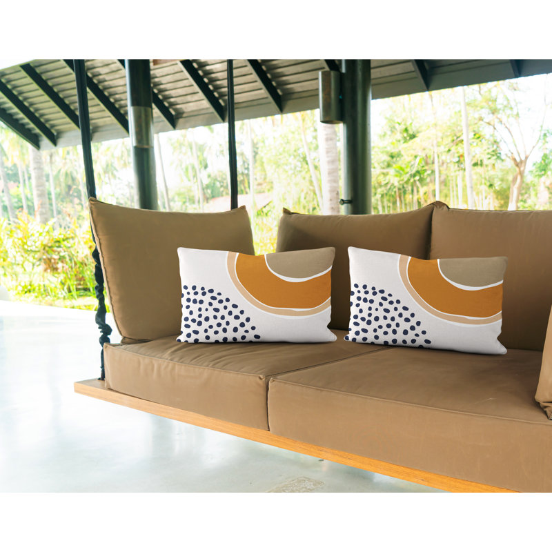 Housse et insert de coussin rectangulaire en polyester pour l'intérieur et l'extérieur, Orange / bleu marine / beige