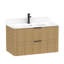 36 po Meuble-lavabo cannelé en chêne doré avec lavabo intégré et quincaillerie noire-296995806