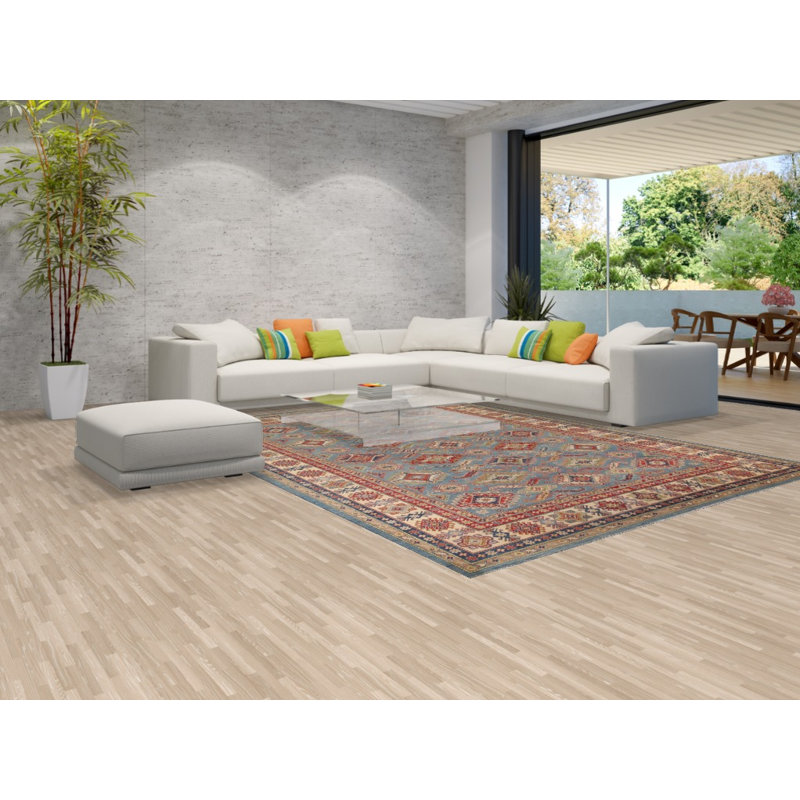 Tapis oriental géométrique bleu Kazak 9