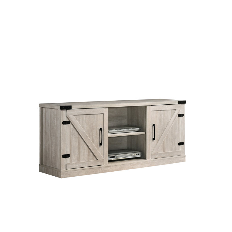 Dusty Gray 58" Tv Stand With 2 Open Shelves & Cabinets, Suits 63-Inch Tvs, Black Traits, Cable Management Section, Tipping Sustaining Step, Particle Board Wide Cabinet In Gray, And Cabinets For 63"