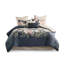Édredon bleu marine 8 pièces, tissu en coton, taies décoratives européennes à volants, bleu marine, imprimé floral, comprend des taies décoratives et une jupe de lit-130164843