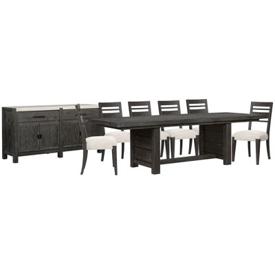 Extendable Trestle Dining Table With 6 Side Chairs And Sideboard