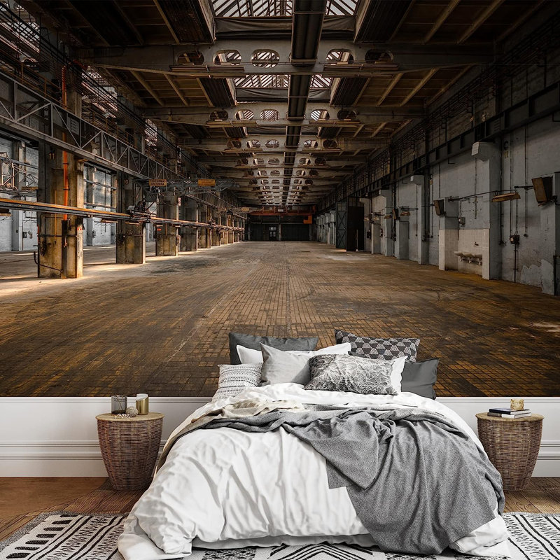 Large Industrial Hall of a Vehicle Repair Station Paintable Wall Mural, 66" L x 96" W