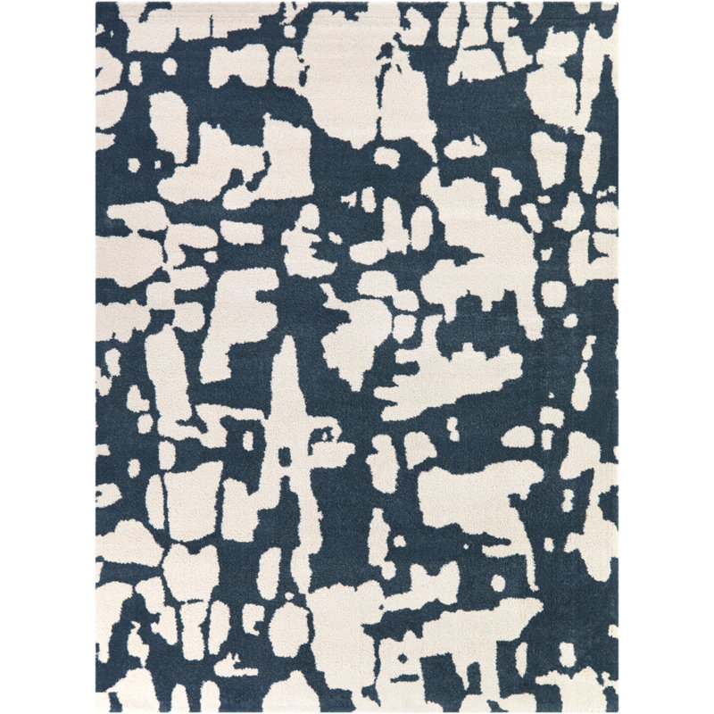 Mila Blue/Cream Abstract Modern Area Rug, Rectangle 5'3" x 7'