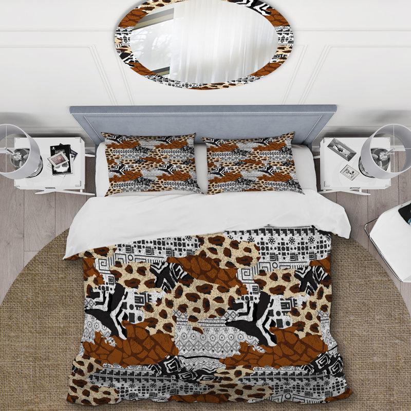Brown Geometric Pattern Polyester Animal Print Duvet Cover