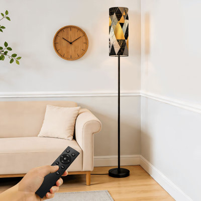 Floor Lamp  Seamless geometric gold lines glitter black watercolor gray Dimmable Modern Standing Lamp with Remote Control Footswitch Bulb Lampshade Tall Pole Corner Lamp for Living Room Bedroom Office