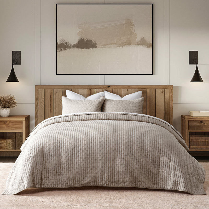 Cross Stitch Cotton Quilt set, Taupe, King
