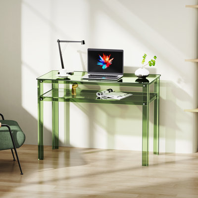 Clear Acrylic Desk With Open Storage, Home Office Computer Writing Desk Office Study Table (Green, 39.4'' X 19.7'' X 29.5'')