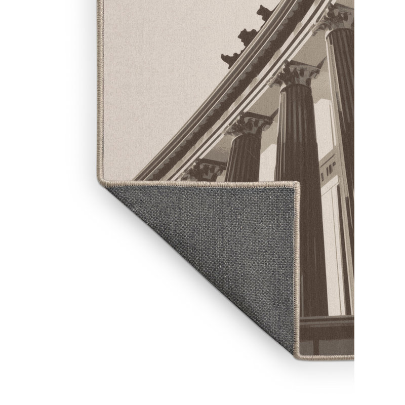 Soft Plush Garrett Berlin Brandenburg Gate Modern Area Rug in Brown – Beige Binding, 5x7