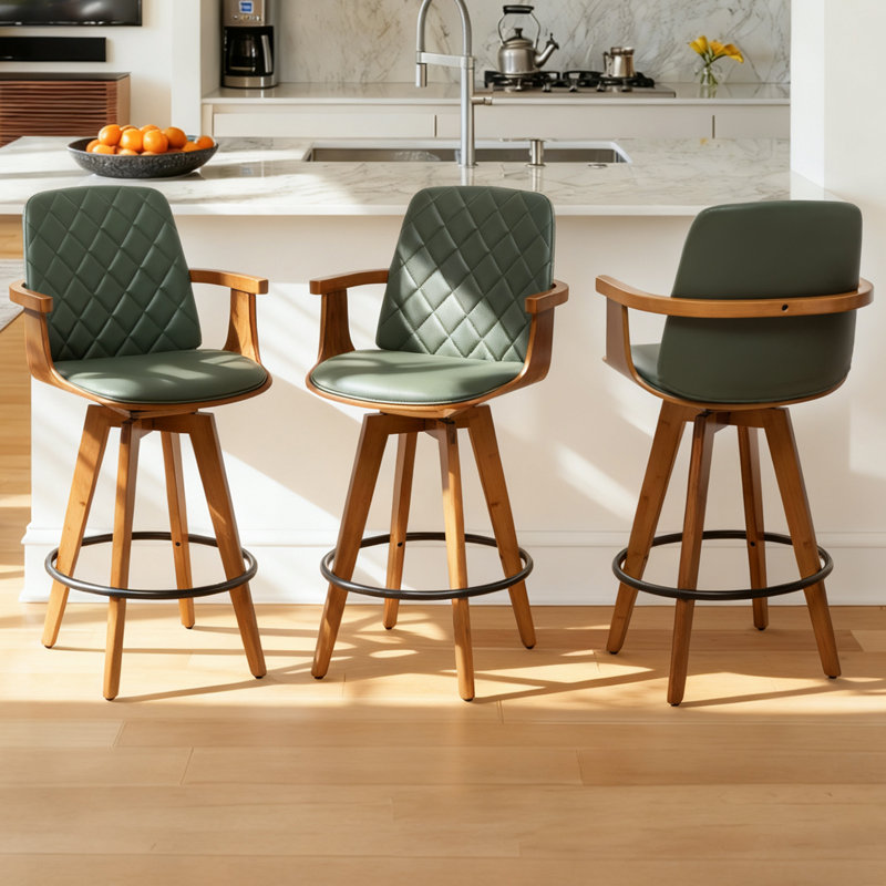 Sitaram Swivel Bar Stools (Set of 3), Counter Stool (26.37" Seat Height), Green
