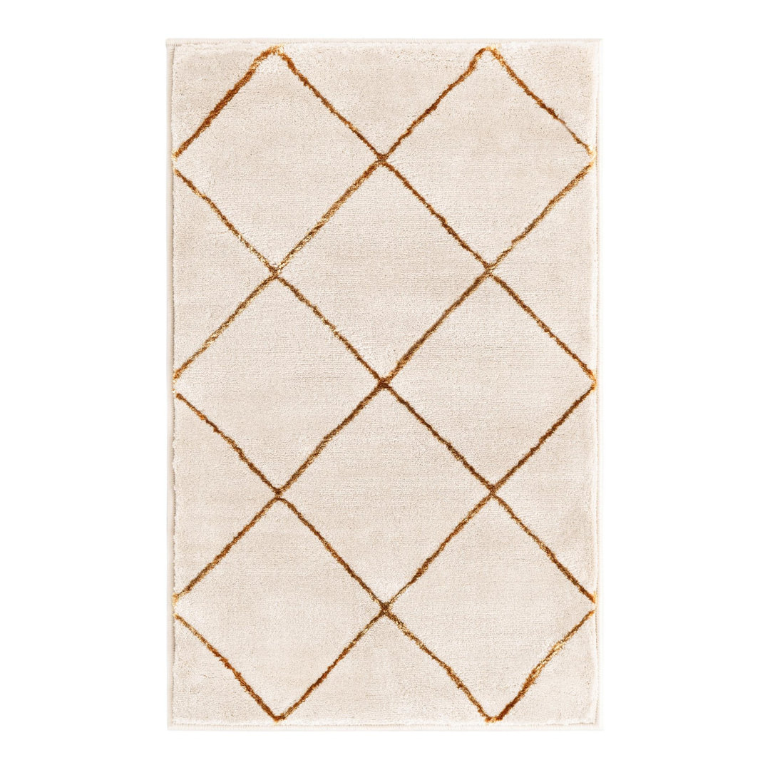 Latitude Run® Checks Nikica Rug White and Gold Latitude Run® Rug 